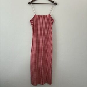 ZARA Dress Women's Large Red Jacquard  Midi Spaghetti Strap Tank